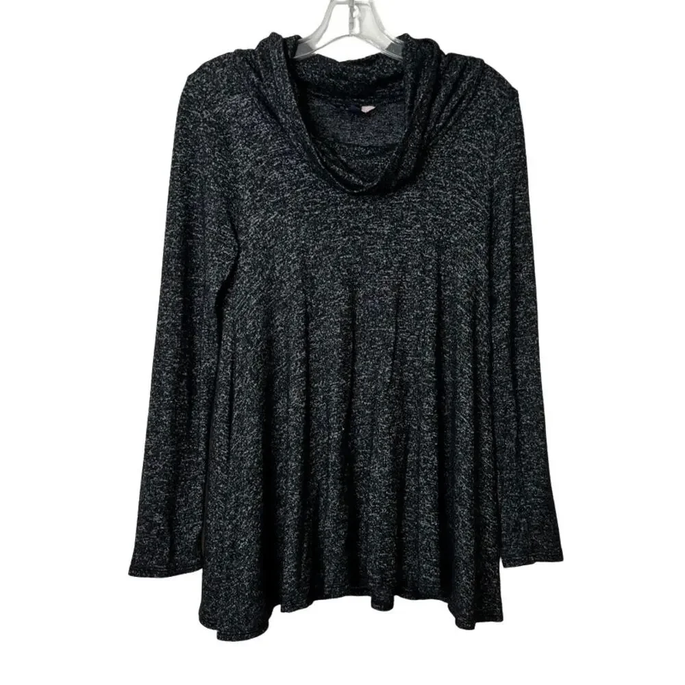 Modcloth Long Sleeve Cowl Neck Top Black Gray Small